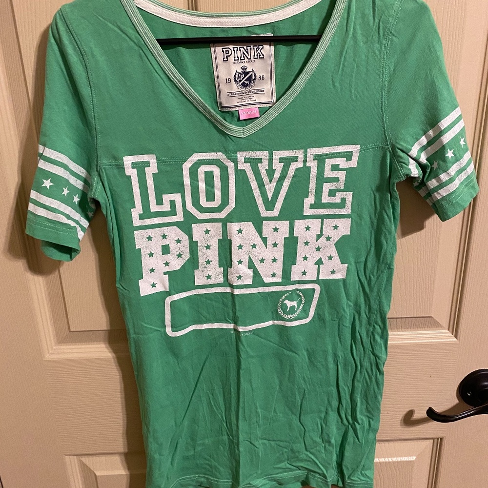 Green pink Victoria’s Secret v neck shirt tee medium